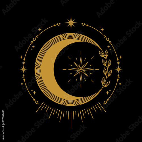 celestial moon with ornaments logo design
