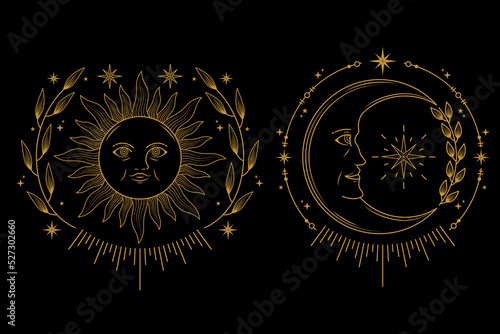 celestial moon and sun with face logo design