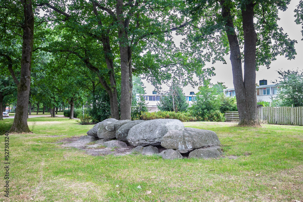 Dolmen D47, Haselackers municipality of Emmen in the Dutch province of Drenthe is a Neolithic Tomb and protected historical monument in an urban environment