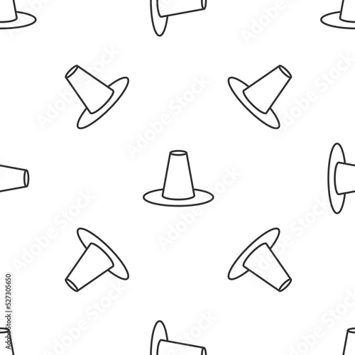 Grey line Traditional korean hat icon isolated seamless pattern on white background. Vector
