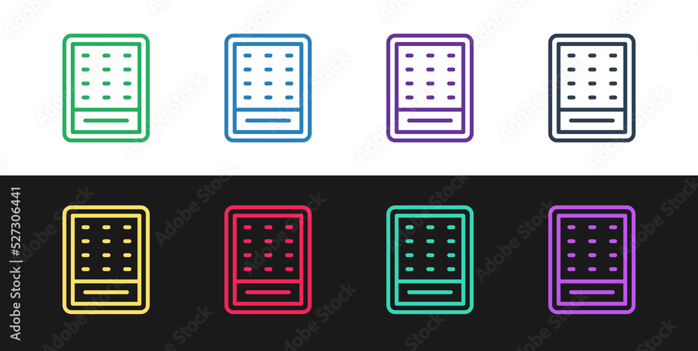 Set line Lottery ticket icon isolated on black and white background. Bingo, lotto, cash prizes. Financial success, prosperity, victory, winnings luck. Vector Set line Lottery ticket icon isolated on black and white background. Bingo, lotto, cash prizes. Financial success, prosperity, victory, winnings luck. Vector