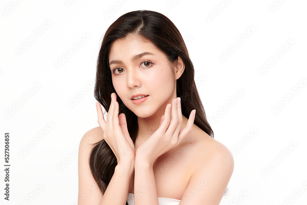 Beautiful young asian woman with clean fresh skin on white background, Face care, Facial treatment, Cosmetology, beauty and spa, Asian women portrait. Beautiful young asian woman with clean fresh skin on white background, Face care, Facial treatment, Cosmetology, beauty and spa, Asian women portrait.
