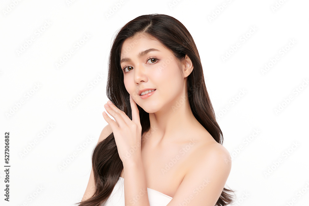 Beautiful young asian woman with clean fresh skin on white background, Face care, Facial treatment, Cosmetology, beauty and spa, Asian women portrait. Beautiful young asian woman with clean fresh skin on white background, Face care, Facial treatment, Cosmetology, beauty and spa, Asian women portrait.