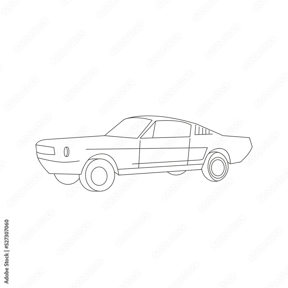 Vector line illustratration of retro car silhouette isolated on white background.