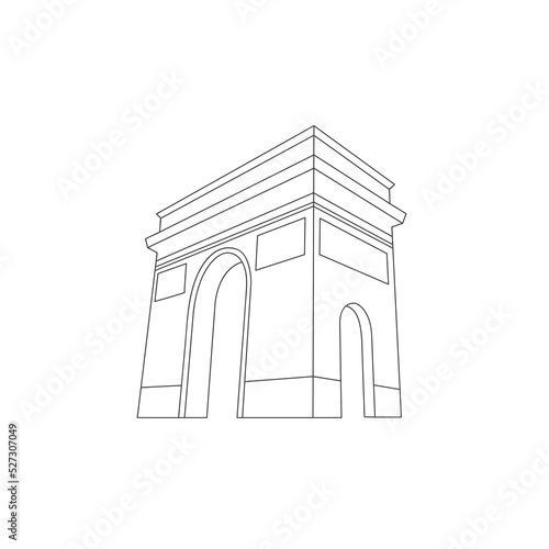 Vector line illustratration of Triumphal Arch silhouette isolated on white background. Symbol of Paris.