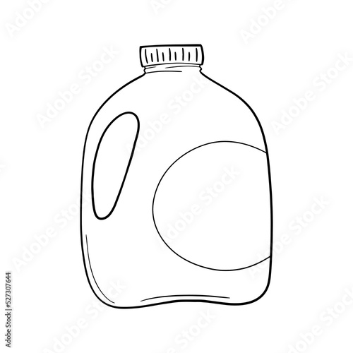 Monochrome picture, large plastic container with milk, milk bottle, vector cartoon