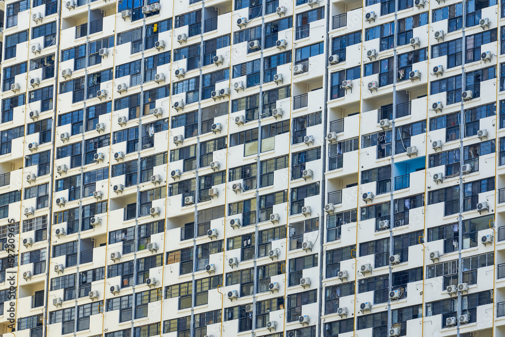 Close up of regular and neat balcony windows on a residential building in the city Close up of regular and neat balcony windows on a residential building in the city