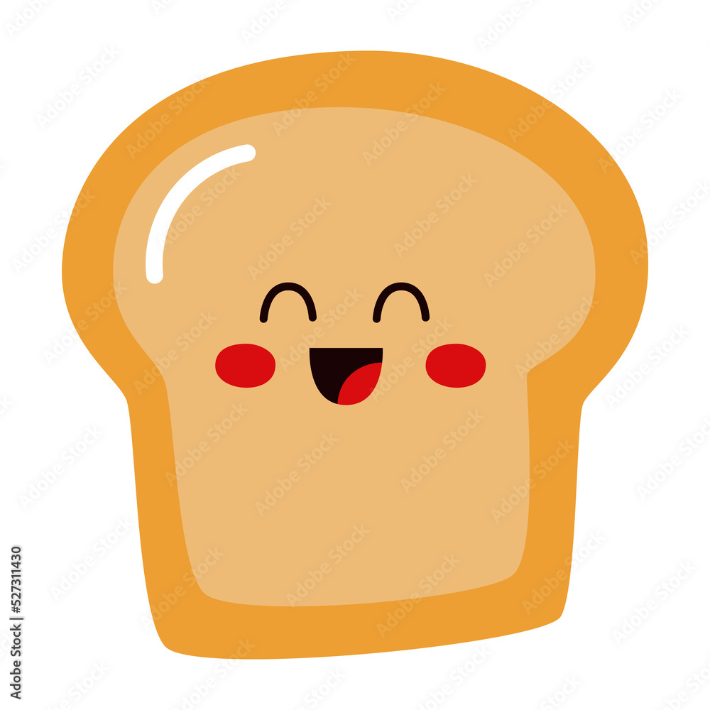 Cute smiling funny kawaii slice toast or bread Cute smiling funny kawaii slice toast or bread