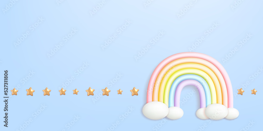 Fantasy cute rainbow arc and golden magic stars background. Vector illustration cartoon template for greeting card or poster. Fantasy cute rainbow arc and golden magic stars background. Vector illustration cartoon template for greeting card or poster.