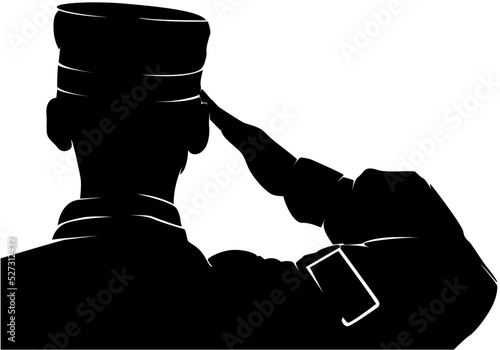 silhouette of a salute soldier military salute in black and white background.