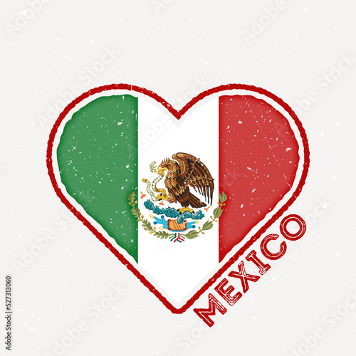 Mexico heart flag badge. Mexico logo with grunge texture. Flag of the country heart shape. Vector illustration.