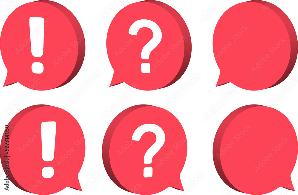 3d style of exclamation question mark and empty inside the different colors chat bubble 3d style of exclamation question mark and empty inside the different colors chat bubble