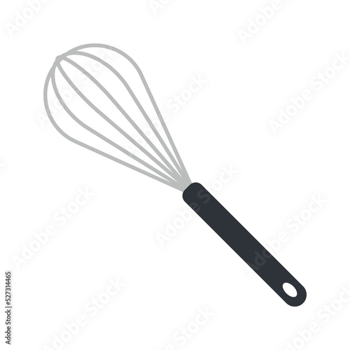 Steel whisk clipart vector illustration. Simple balloon whisk for mixing and whisking flat vector design. Cooking egg whisker web icon isolated on white. Egg beater clipart. Kitchen concept symbol