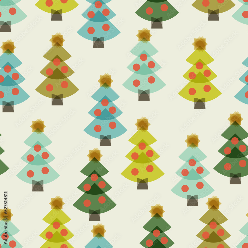 Retro Christmas Trees with Balls - green blue red Retro Christmas Trees with Balls - green blue red
