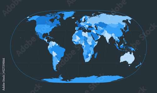 World Map. Natural Earth II projection. Futuristic world illustration for your infographic. Nice blue colors palette. Creative vector illustration.