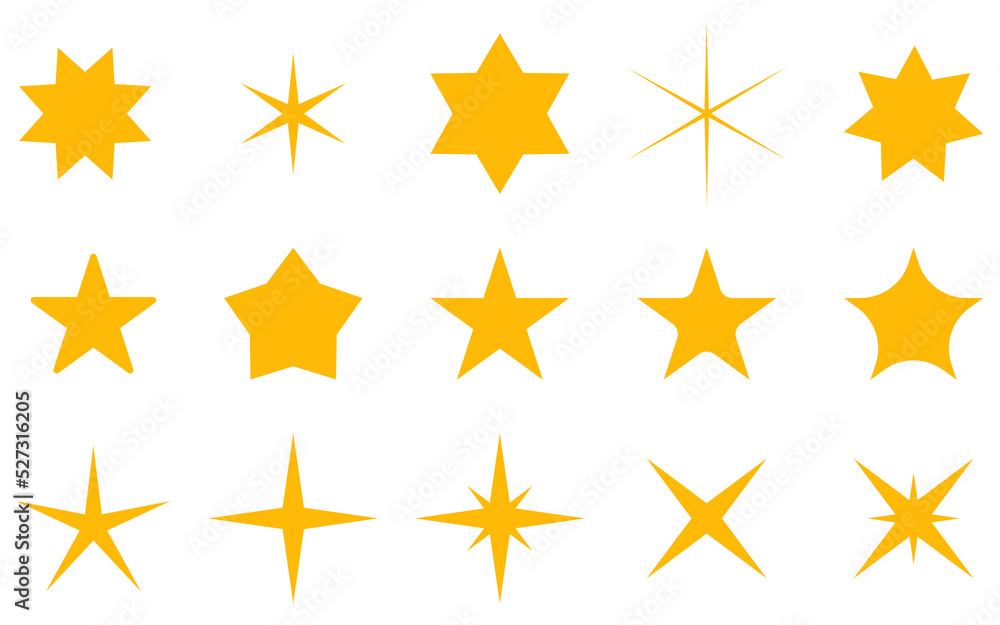 Star set for web and app design. Gold star set on background.