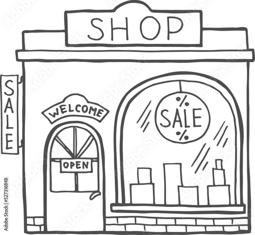 Shop front. Street store building exterior sketch