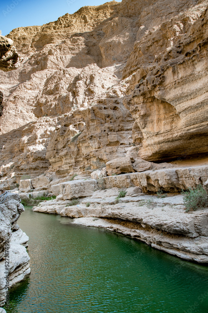 One natural pool and river in the canyon of the famous and touristic Wadi Shab, Tiwi, Sultanate of Oman, Middle East One natural pool and river in the canyon of the famous and touristic Wadi Shab, Tiwi, Sultanate of Oman, Middle East
