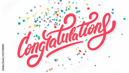 Congratulations. Animated lettering text with confetti background.