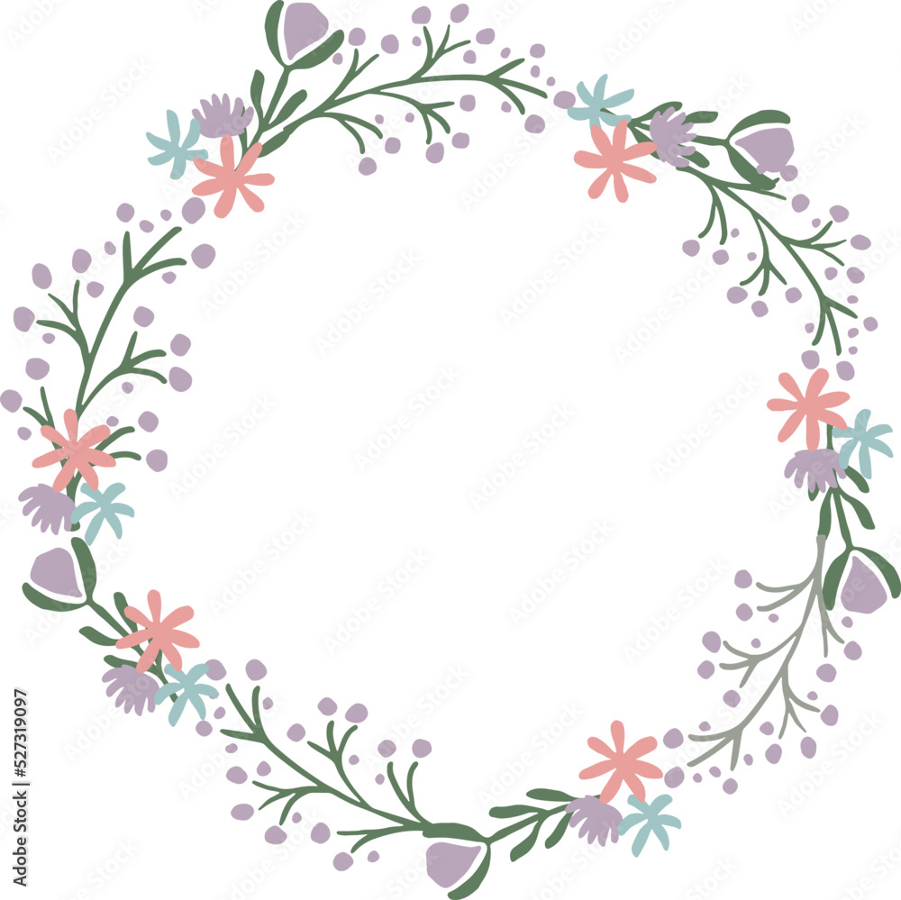 Round floral frame. Cute flower decorative ornament