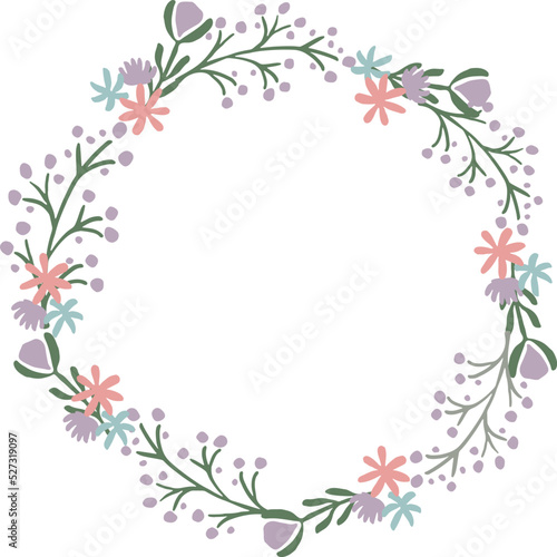Round floral frame. Cute flower decorative ornament