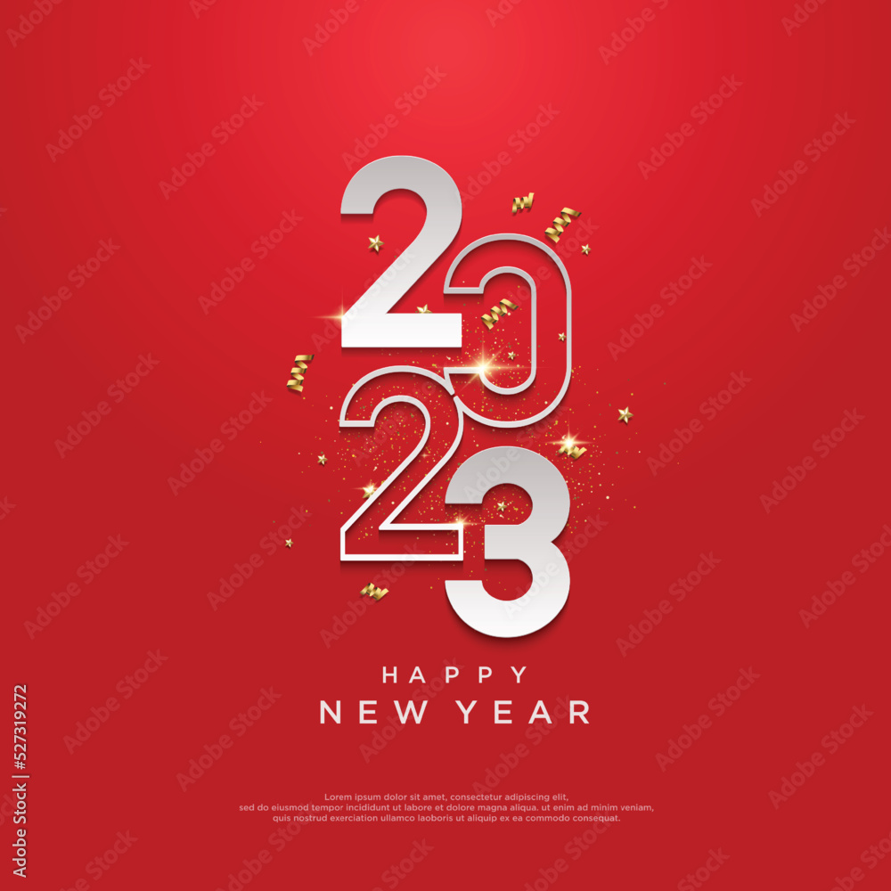 Happy new year 2023 on red background - obrazy, fototapety, plakaty 