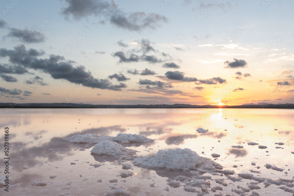 Sunset in the almost dry salt flat of Torrevieja