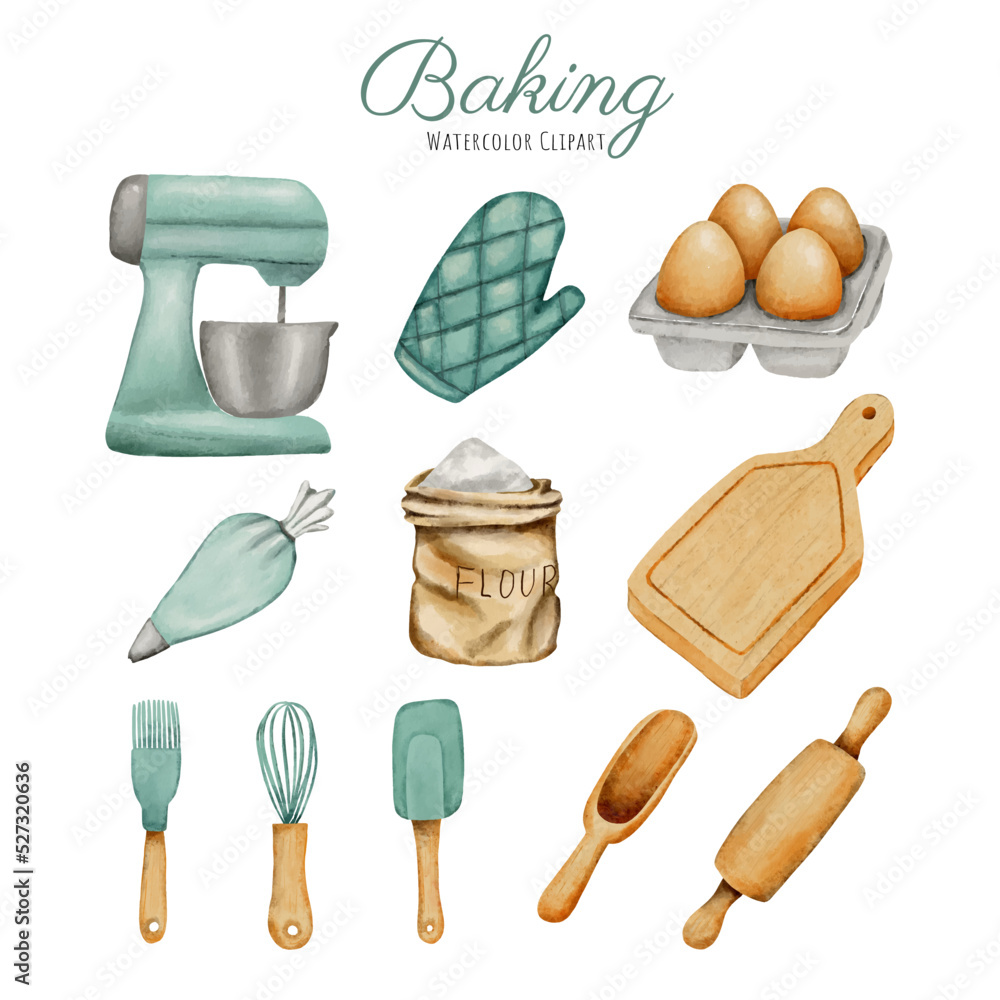 Set of baking tools watercolor clipart vector de Stock | Adobe Stock