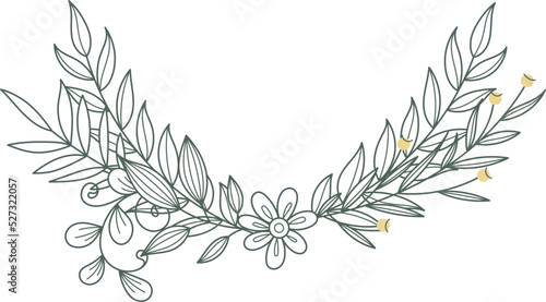 Ornate botanical branch header. Decorative floral element