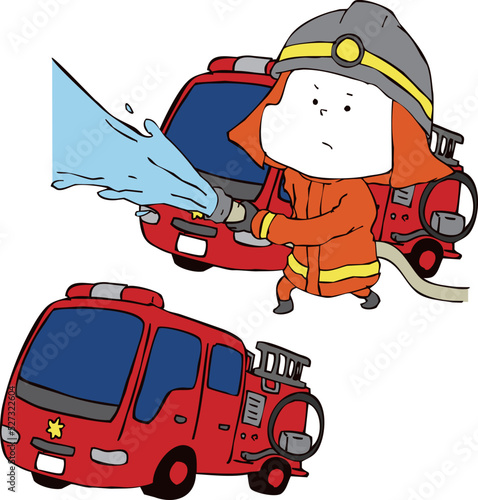 消防車と消防士