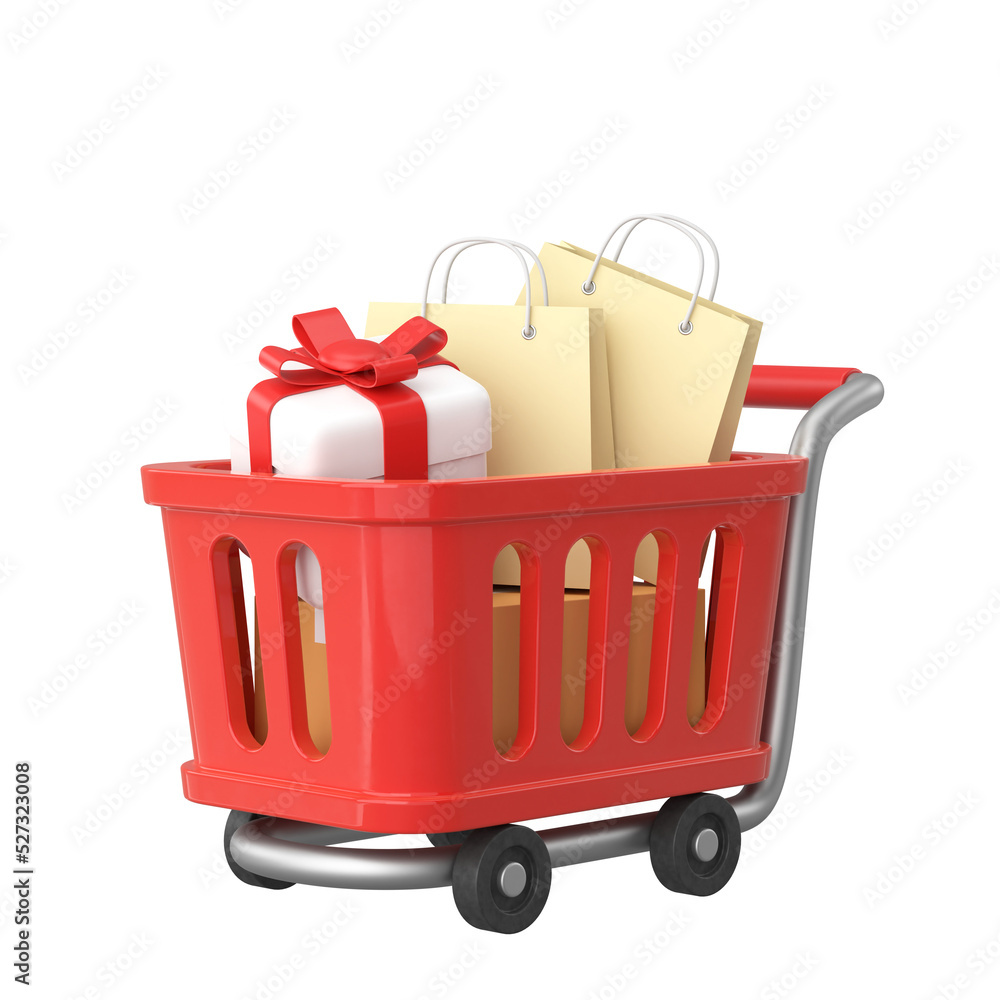Shopping cart. Shopping basket. 3D element. Shopping cart. Shopping basket. 3D element.