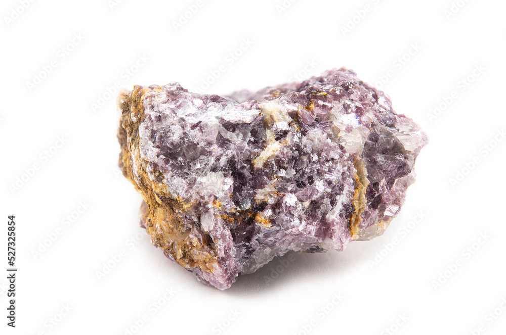 A fragment of the mineral lepidolite with a rough crystalline surface of a pinkish color