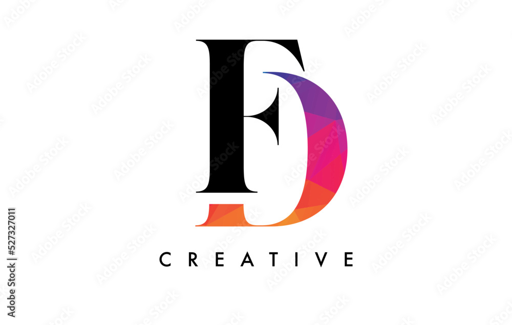 FD Letter Design with Creative Cut and Colorful Rainbow Texture FD Letter Design with Creative Cut and Colorful Rainbow Texture