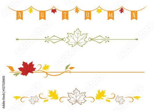 A set of Autumn leaves themed divider lines
