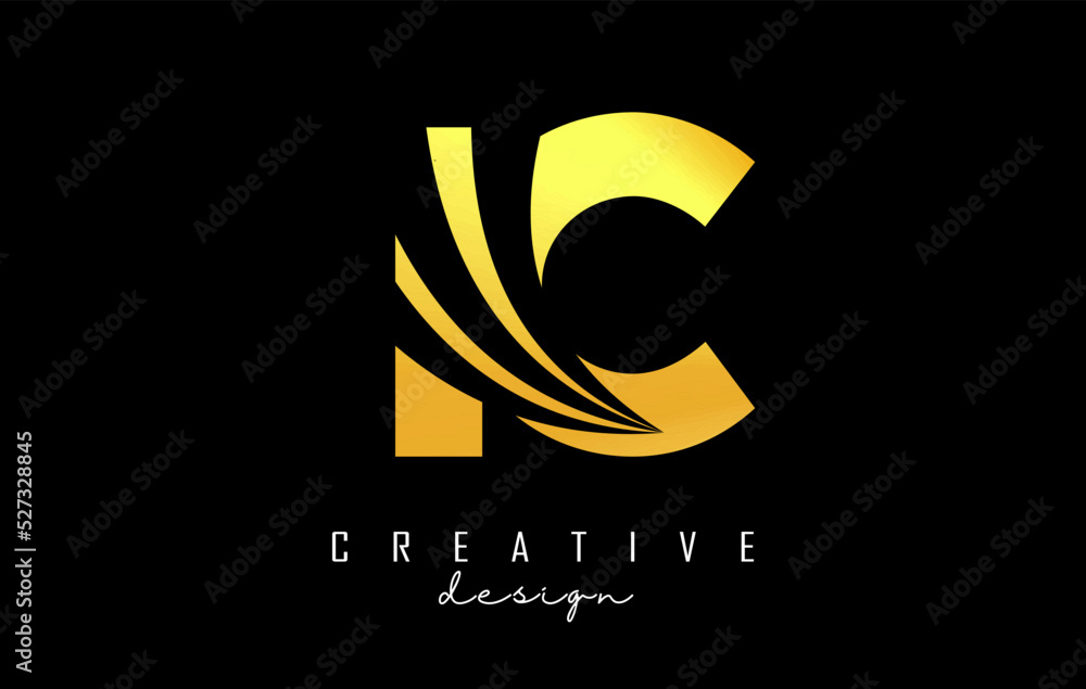 Creative golden letters IC c b logo with leading lines and road concept design. Letters with geometric design. Creative golden letters IC c b logo with leading lines and road concept design. Letters with geometric design.