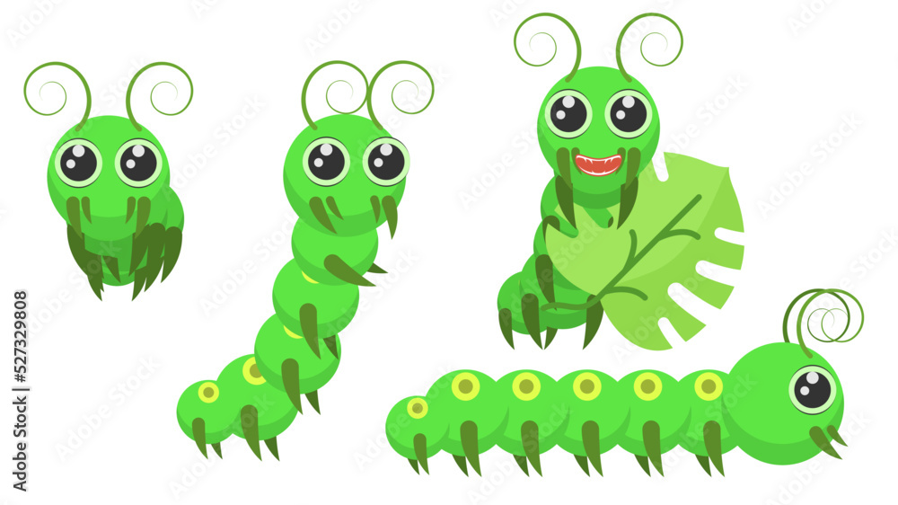 Set Abstract Collection Flat Cartoon Different Animal Caterpillars Stand, Holding A Leaf Vector Design Style Elements Fauna Wildlife Set Abstract Collection Flat Cartoon Different Animal Caterpillars Stand, Holding A Leaf Vector Design Style Elements Fauna Wildlife