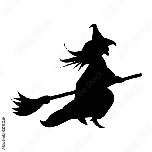 Cute witch flying on a broom isolated