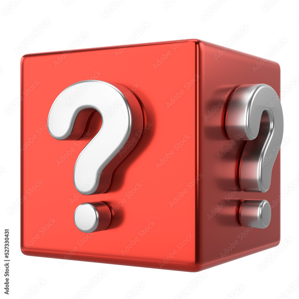 Mystery box. Question mark sign. 3D element. Stock Illustration