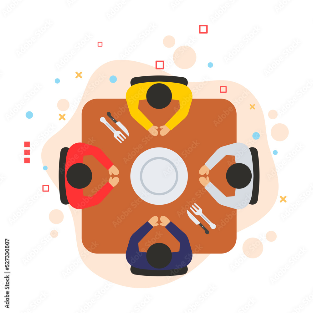 office colleagues having food together vector icon design, Employee meal program concept, hrm symbol, Office Launch Break Pictogram Sign, Cafe Sitting Arrangement Top view Stock illustration office colleagues having food together vector icon design, Employee meal program concept, hrm symbol, Office Launch Break Pictogram Sign, Cafe Sitting Arrangement Top view Stock illustration