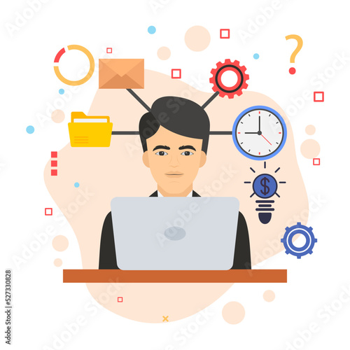 Multi Takers Secretary Avatar, Hrm symbol, Person performing  email, operation and time management task vector color icon design, business character stock illustration, Focal Hr Person Sign