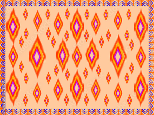 Traditional geometric ethnic embroidered ikat fabric pattern
