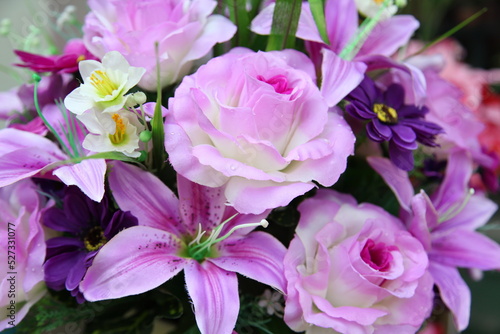 Close up of artificial flower bouquet.