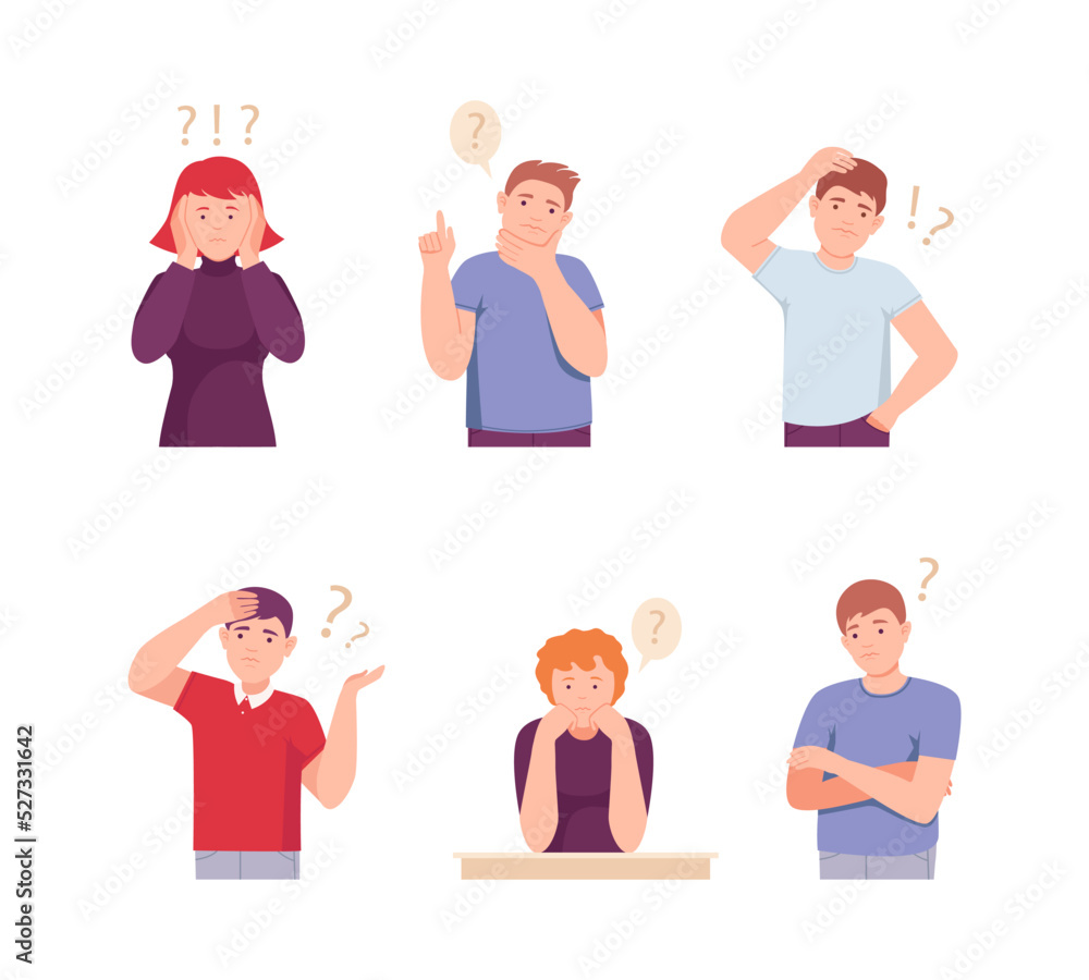 People Characters Thinking or Making Decision Vector Illustration Set People Characters Thinking or Making Decision Vector Illustration Set