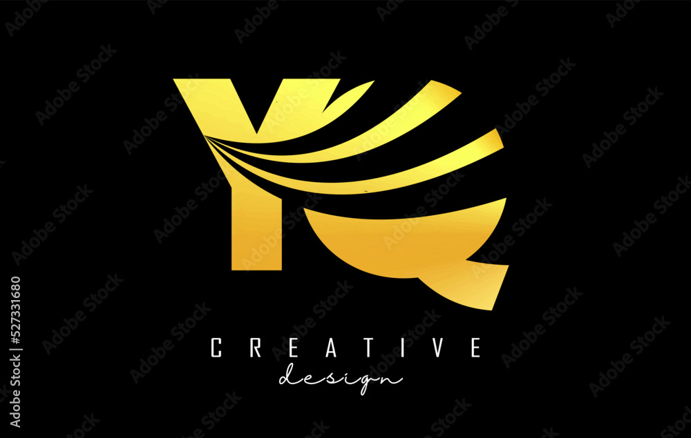 Creative golden letters YQ y q logo with leading lines and road concept design. Letters with geometric design. Creative golden letters YQ y q logo with leading lines and road concept design. Letters with geometric design.