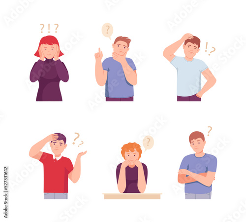 People Characters Thinking or Making Decision Vector Illustration Set