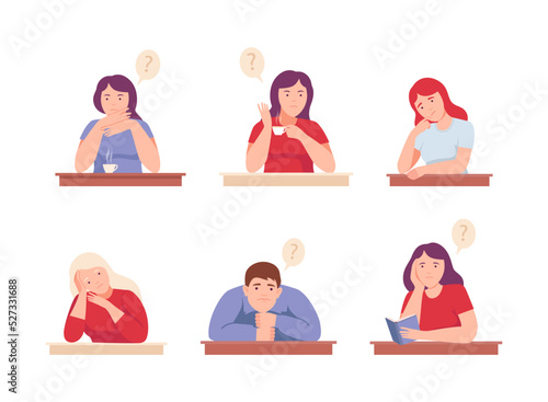 People Characters Thinking or Making Decision Vector Illustration Set
