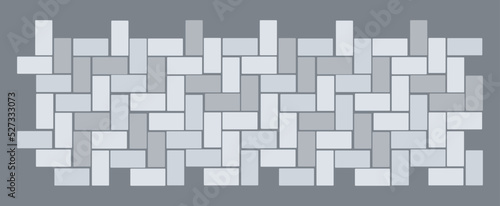 Herringbone tile for sidewalk and garden pavement. Natural grey stone block. Template design vector.