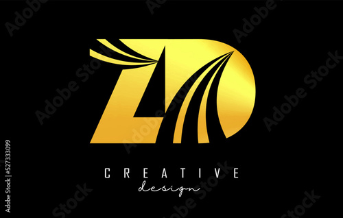 Creative golden letter ZD z d logo with leading lines and road concept design. Letters with geometric design. Vector Illustration with letter and creative cuts and lines.