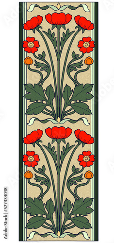 Art Nouveau PNG Floral Vertical Illustration for Greeting Card, Banner, Label, Frame, Wallpaper