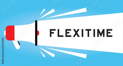 Color megphone icon with word flexitime in white banner on blue background